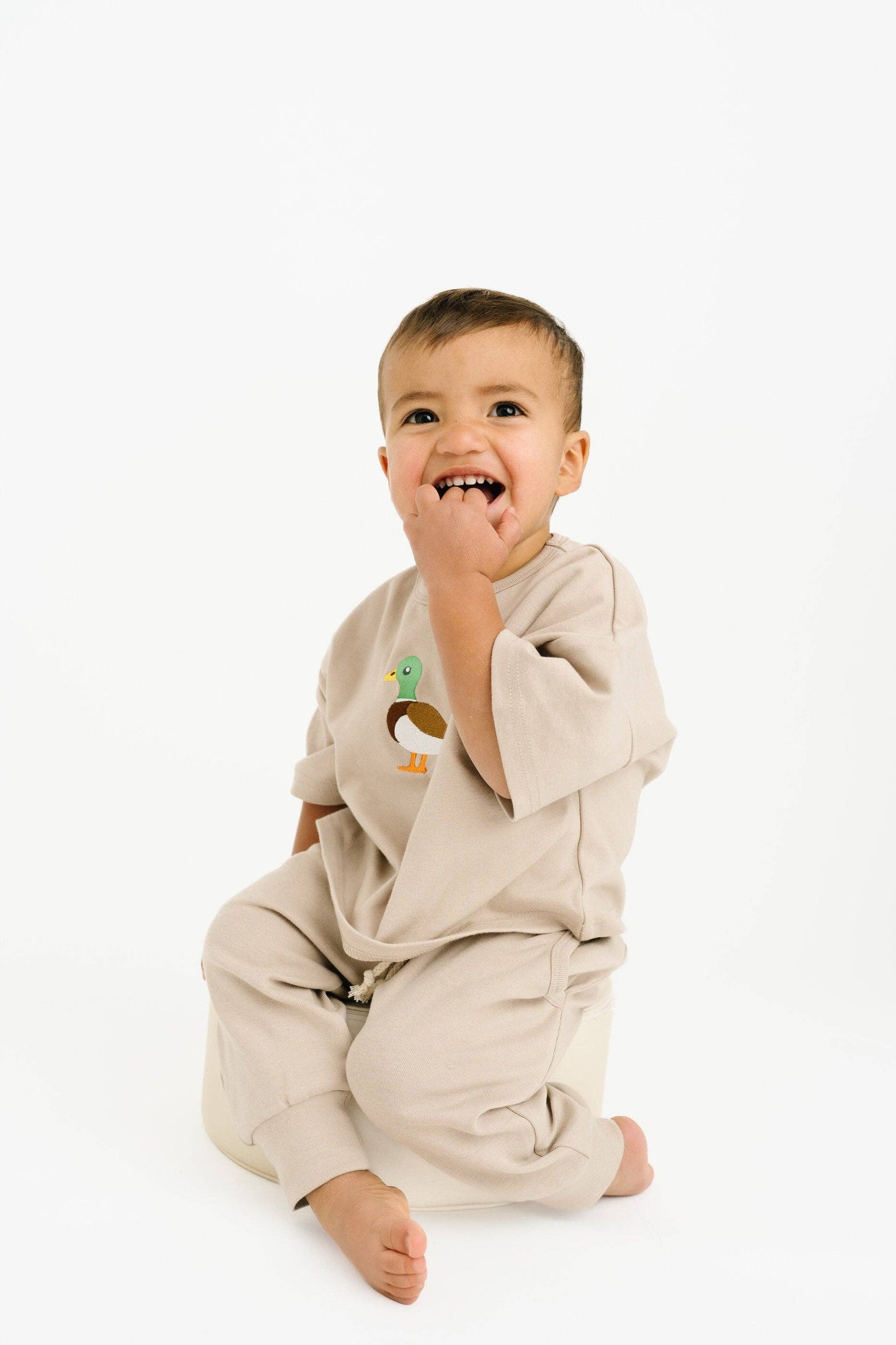 Beige Duck Embroidered Slouchy Set
