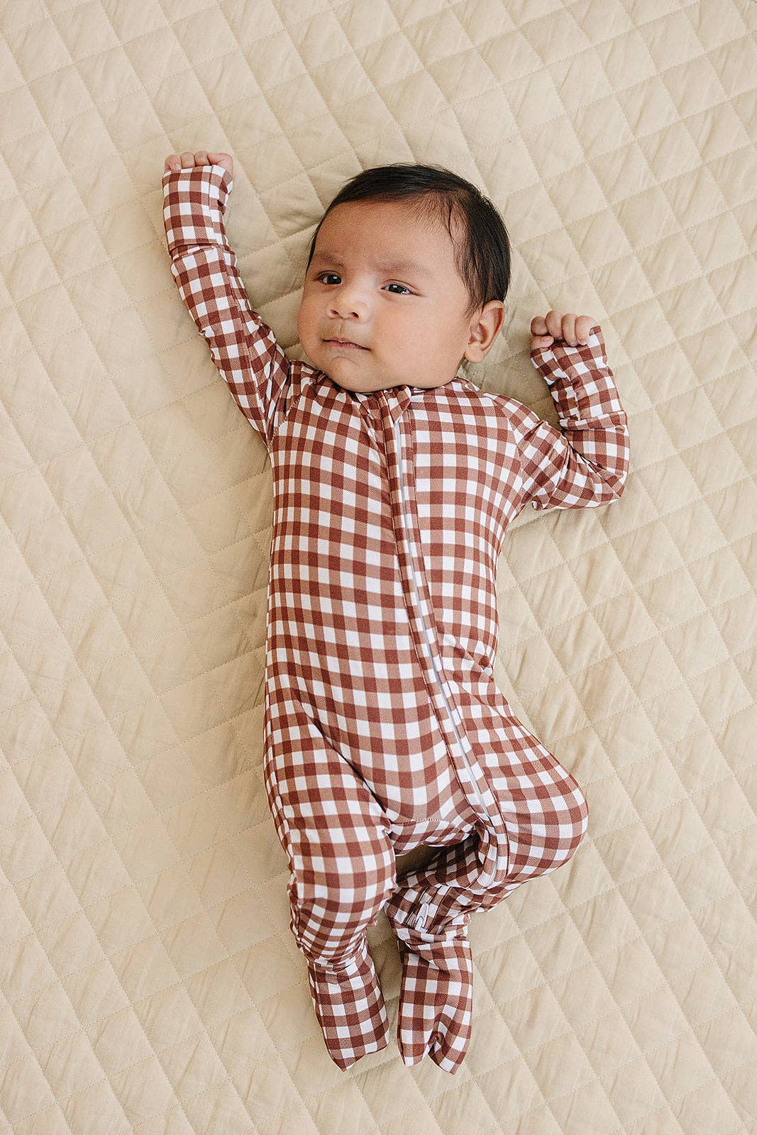 Chocolate Gingham Bamboo Zip Romper