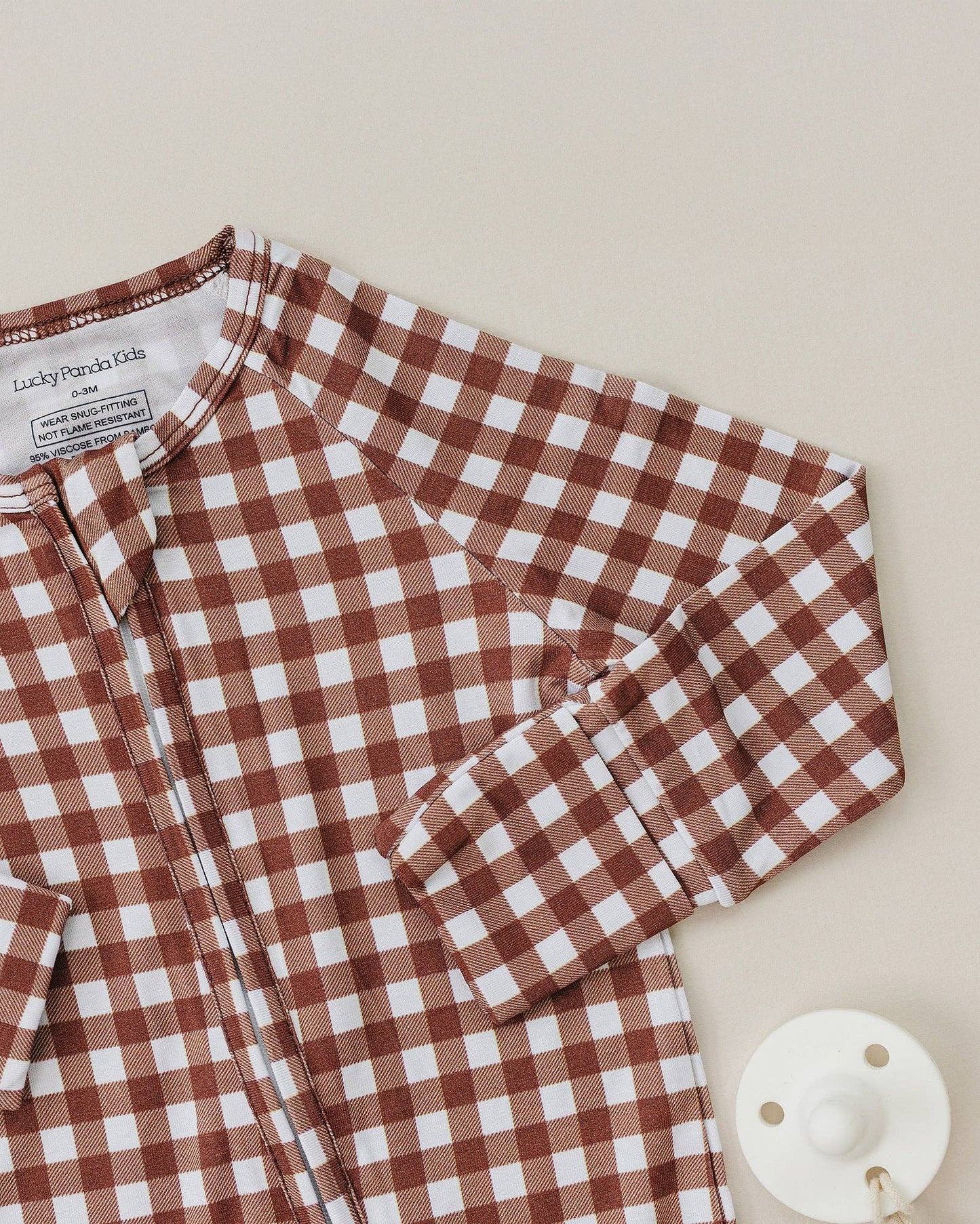 Chocolate Gingham Bamboo Zip Romper