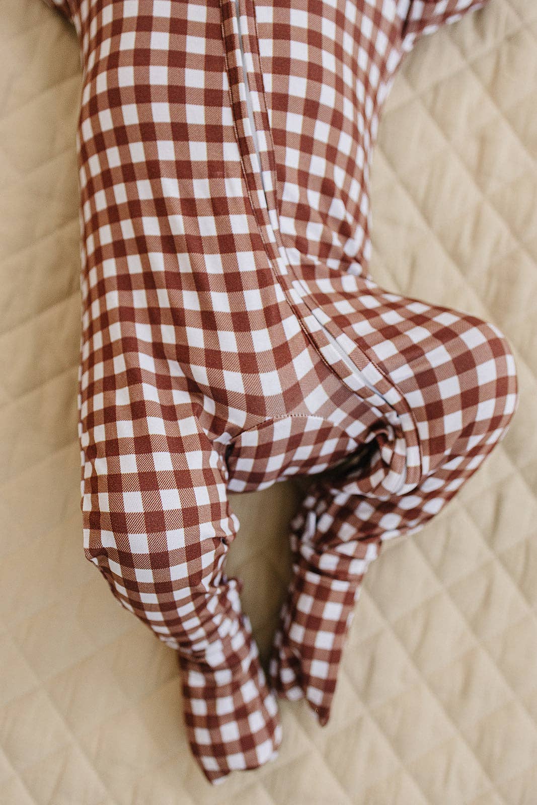 Chocolate Gingham Bamboo Zip Romper