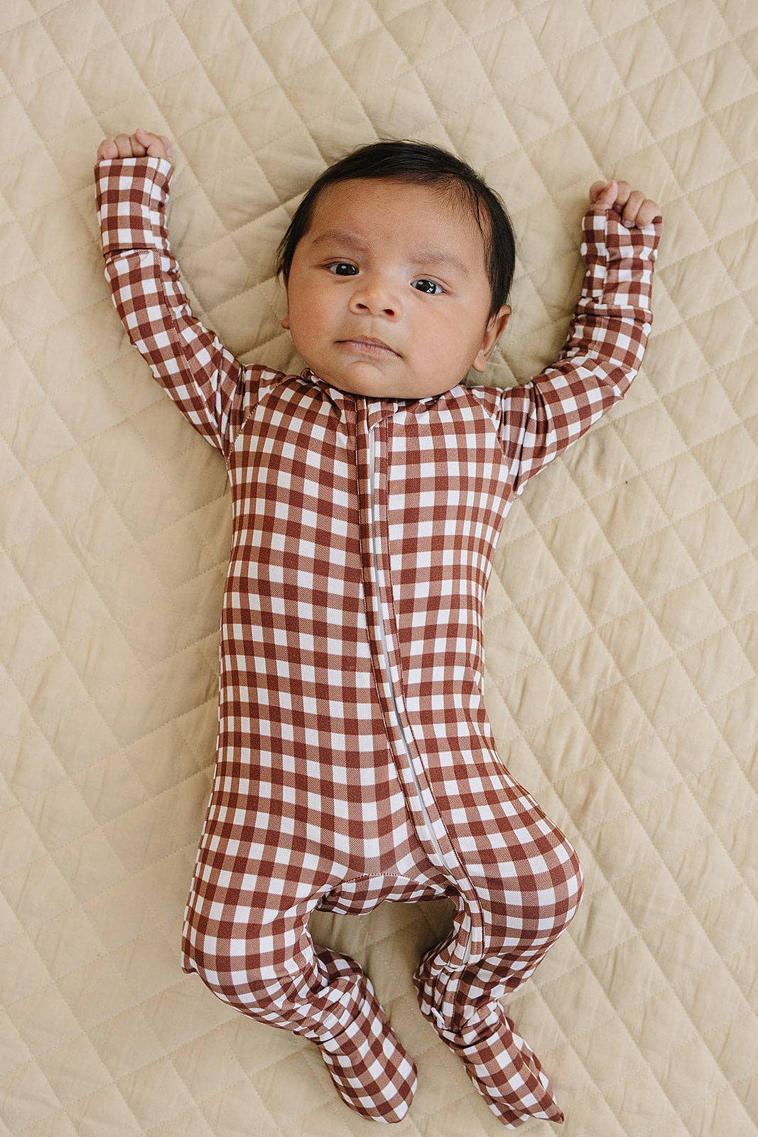 Chocolate Gingham Bamboo Zip Romper