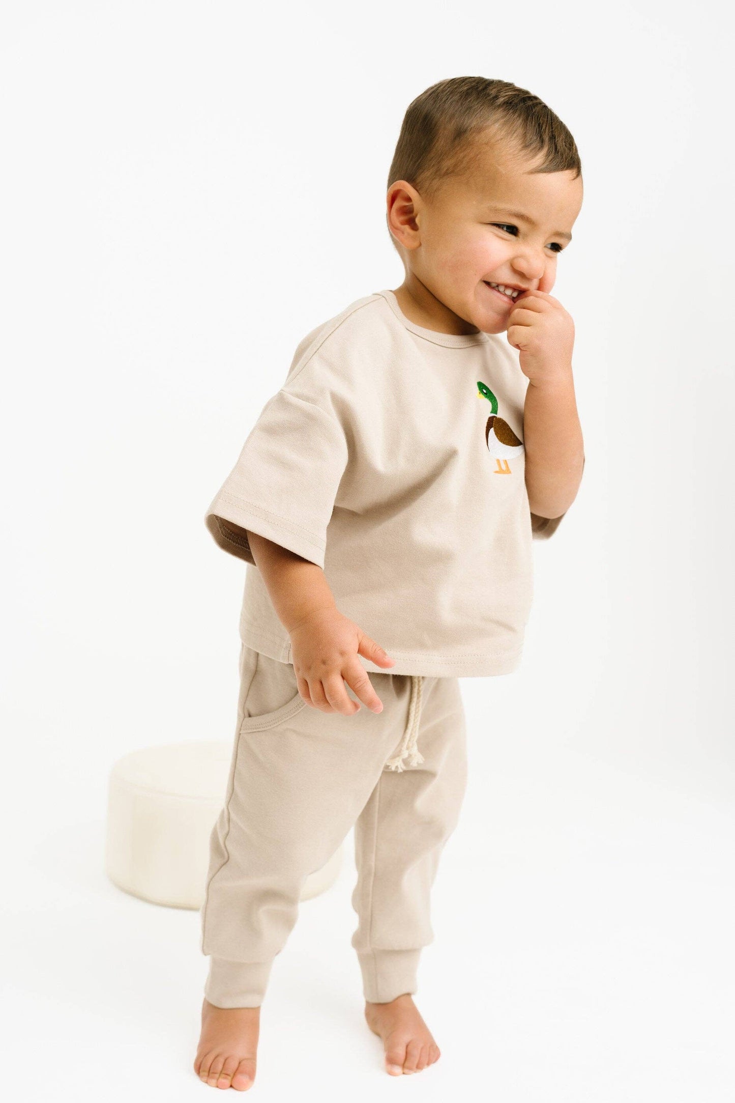 Beige Duck Embroidered Slouchy Set