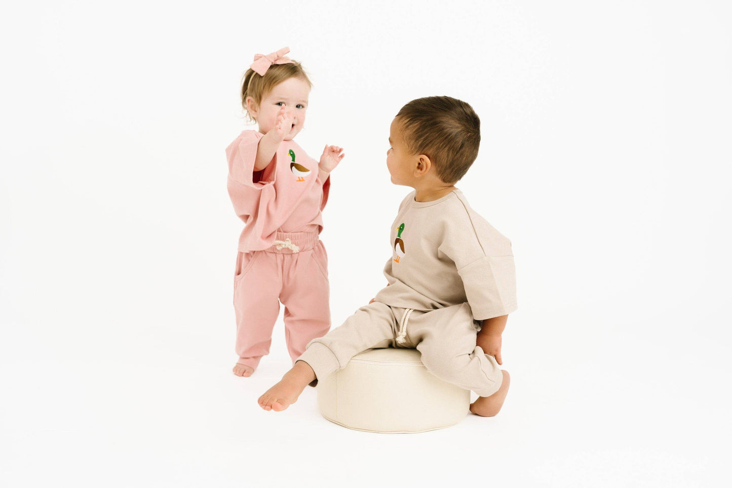 Beige Duck Embroidered Slouchy Set