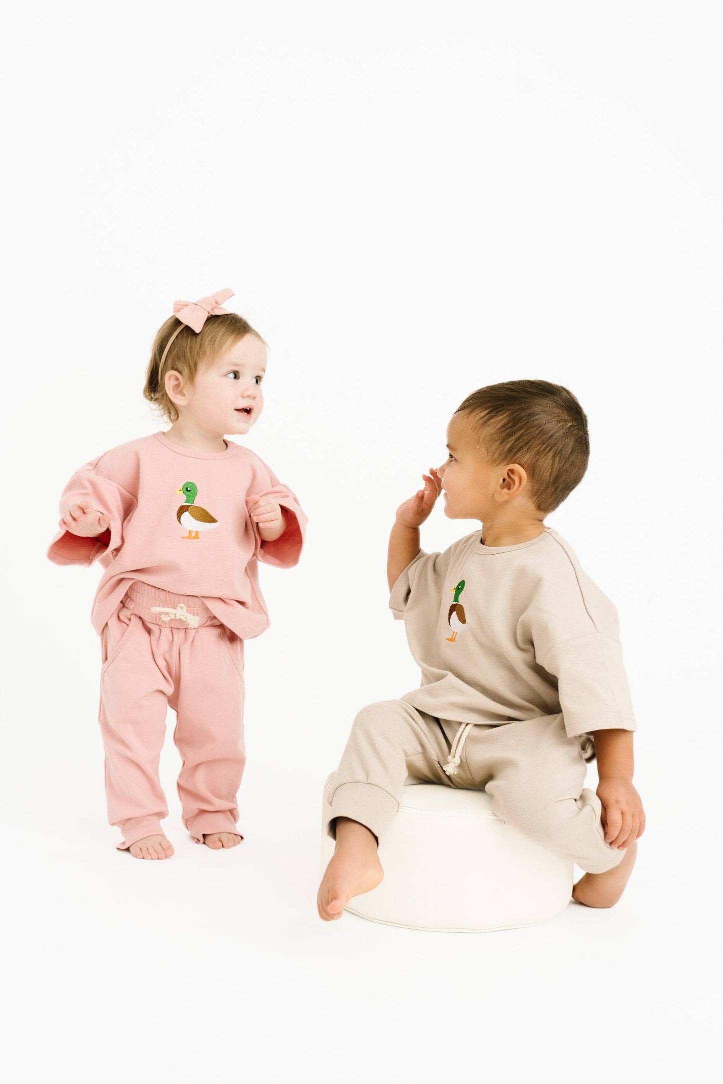 Beige Duck Embroidered Slouchy Set