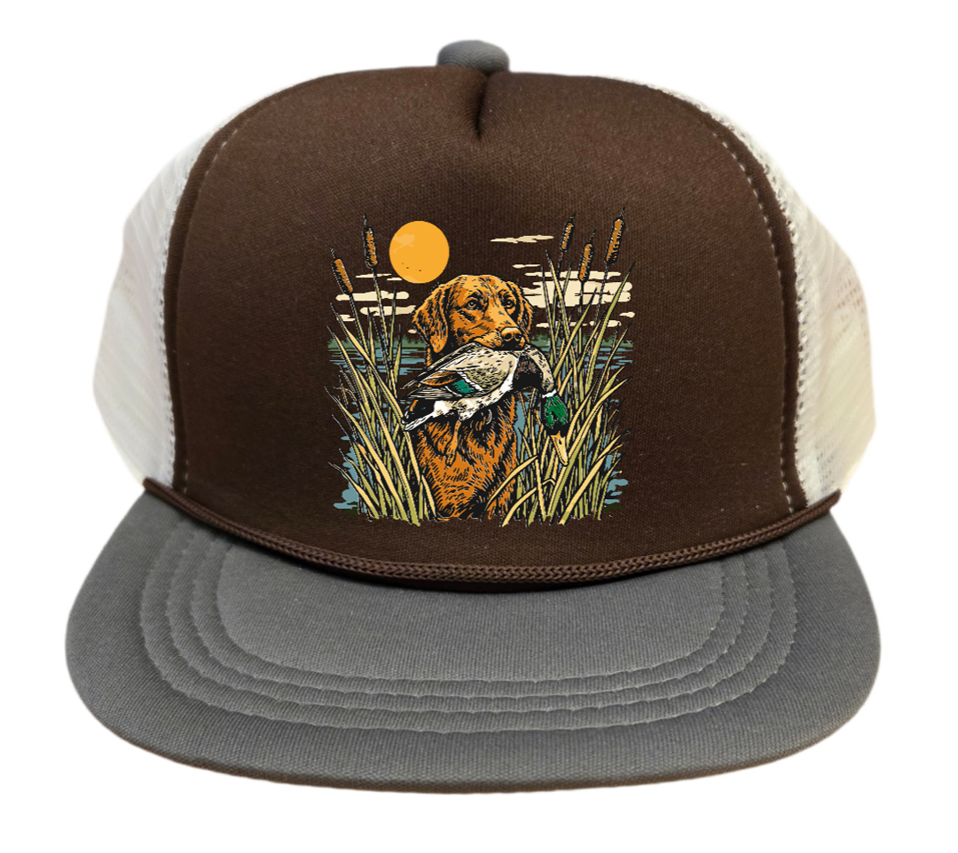 Toddler Kid's Dog Duck Hunting Trucker Hat: Dog Marsh Sun
