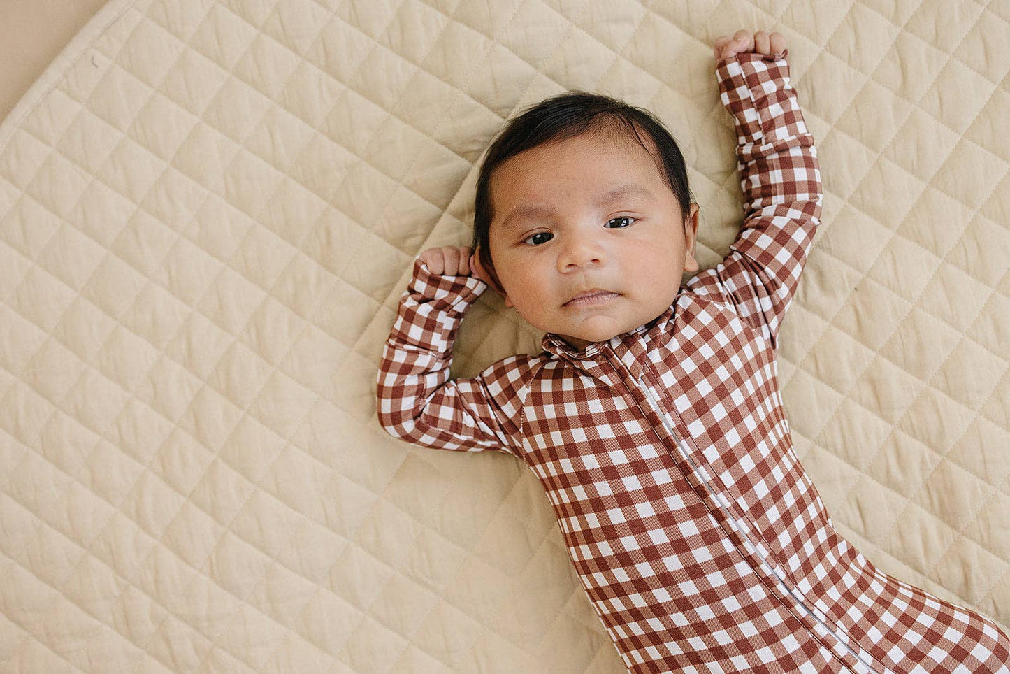 Chocolate Gingham Bamboo Zip Romper