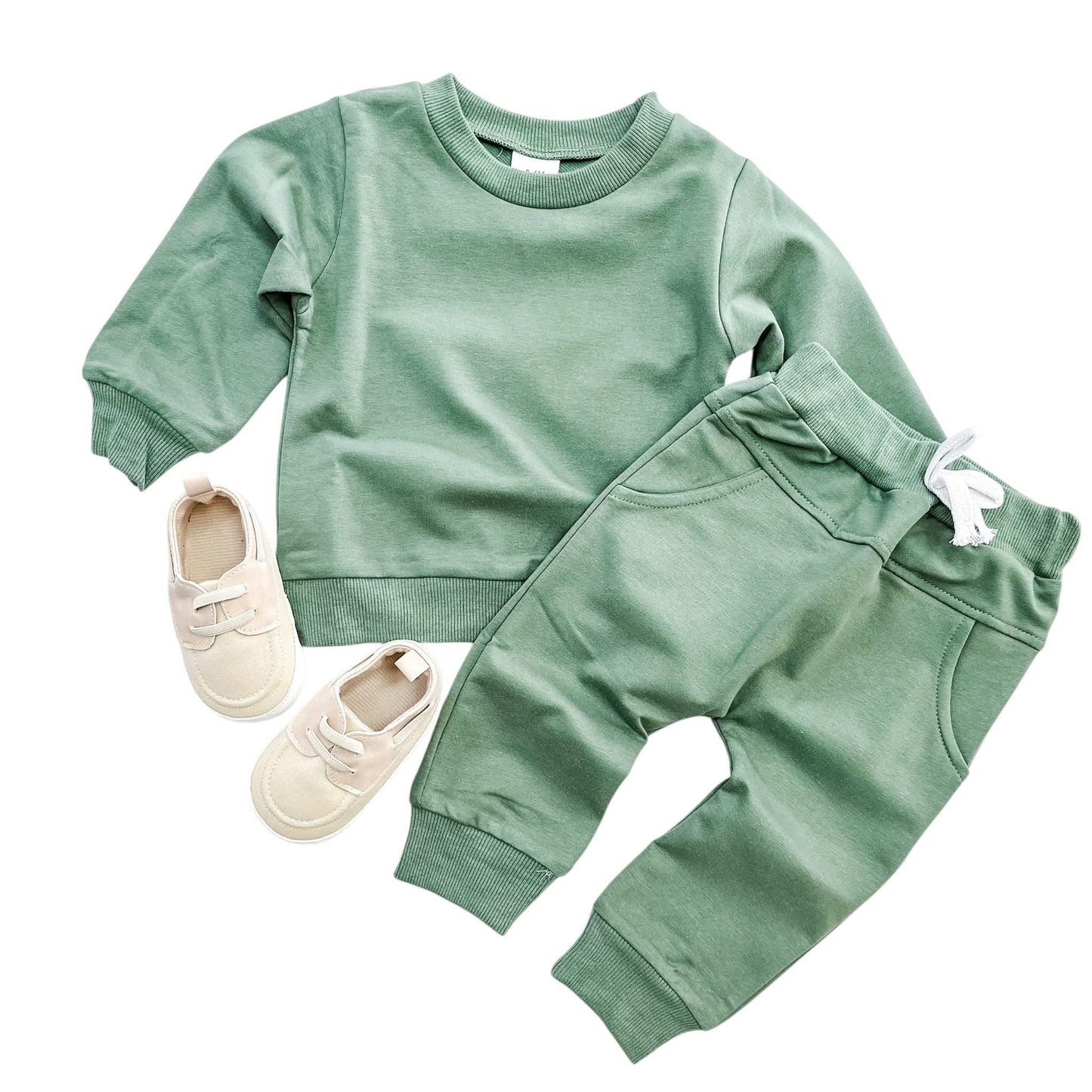 Green Solid Joggers Set