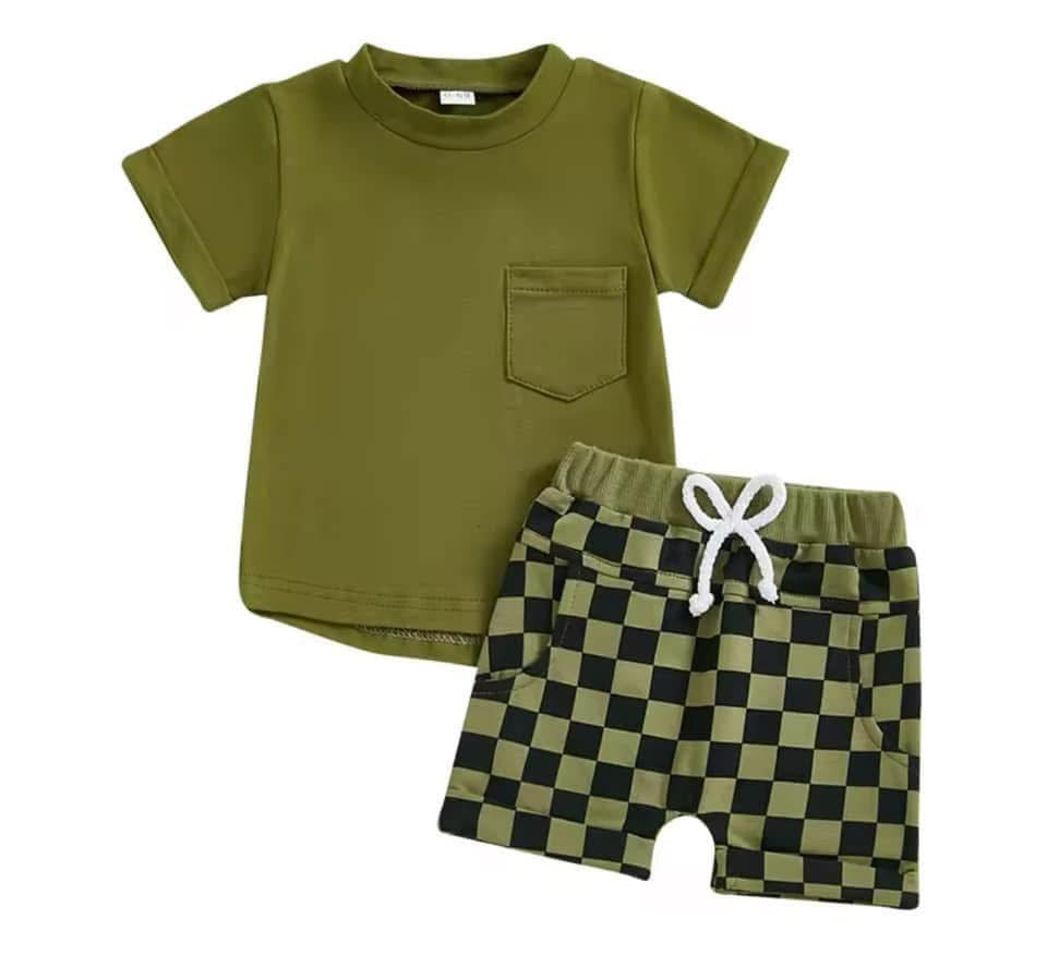 Checkered Green Shorts Set