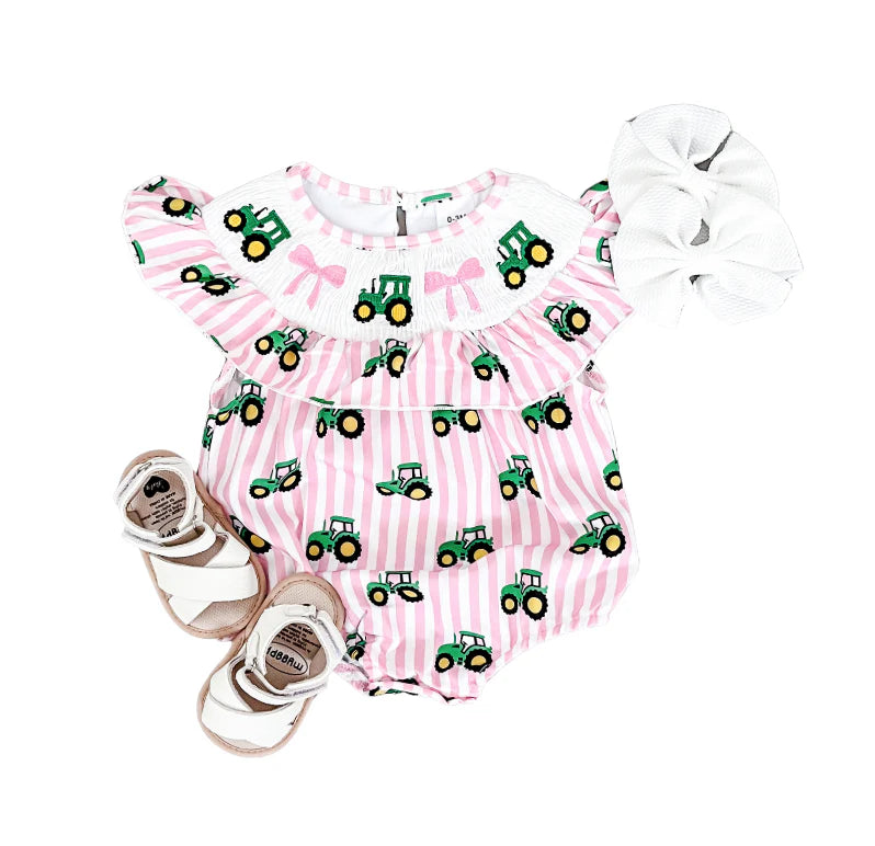 Coquette Tractor Smocked Romper