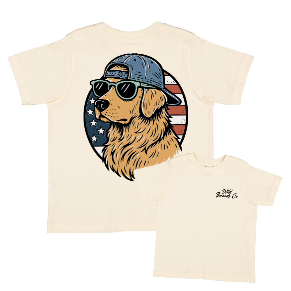 Patriotic Golden Retriever Tee: Natural