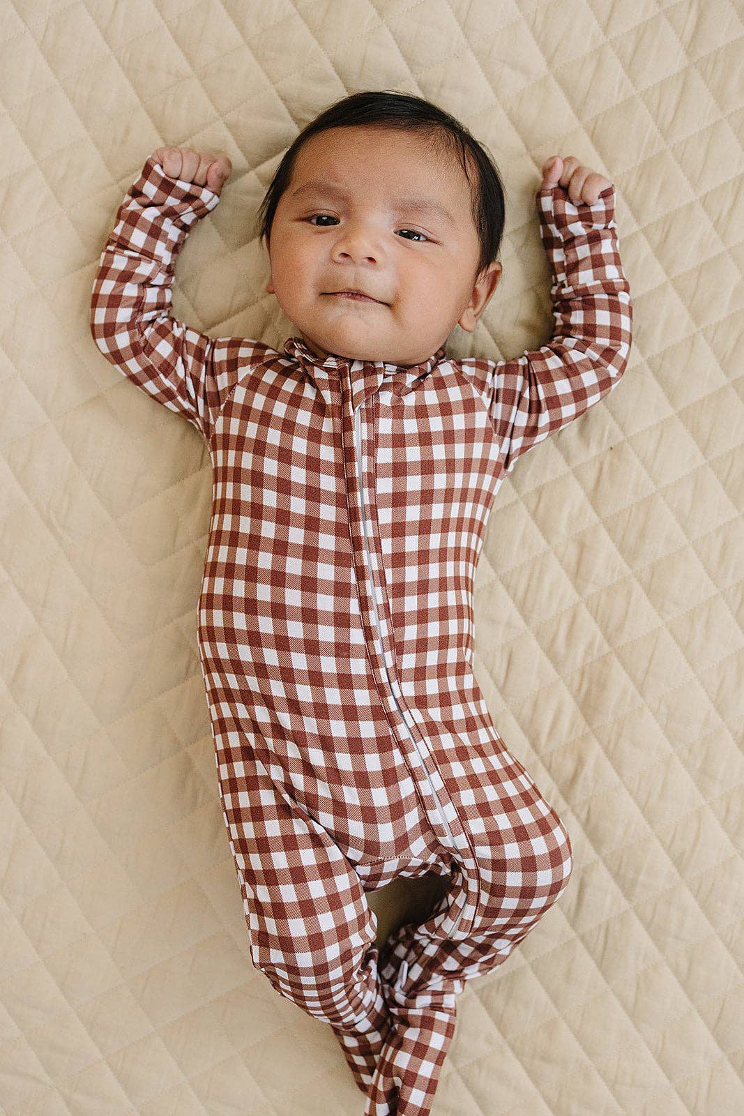Chocolate Gingham Bamboo Zip Romper