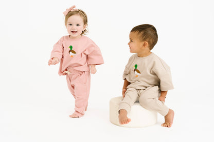 Beige Duck Embroidered Slouchy Set