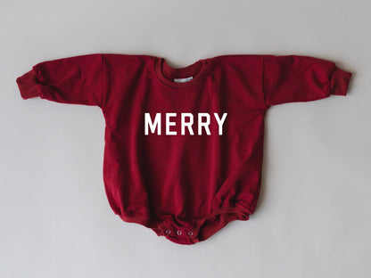 Merry Graphic Oversized Sweatshirt Romper: Red