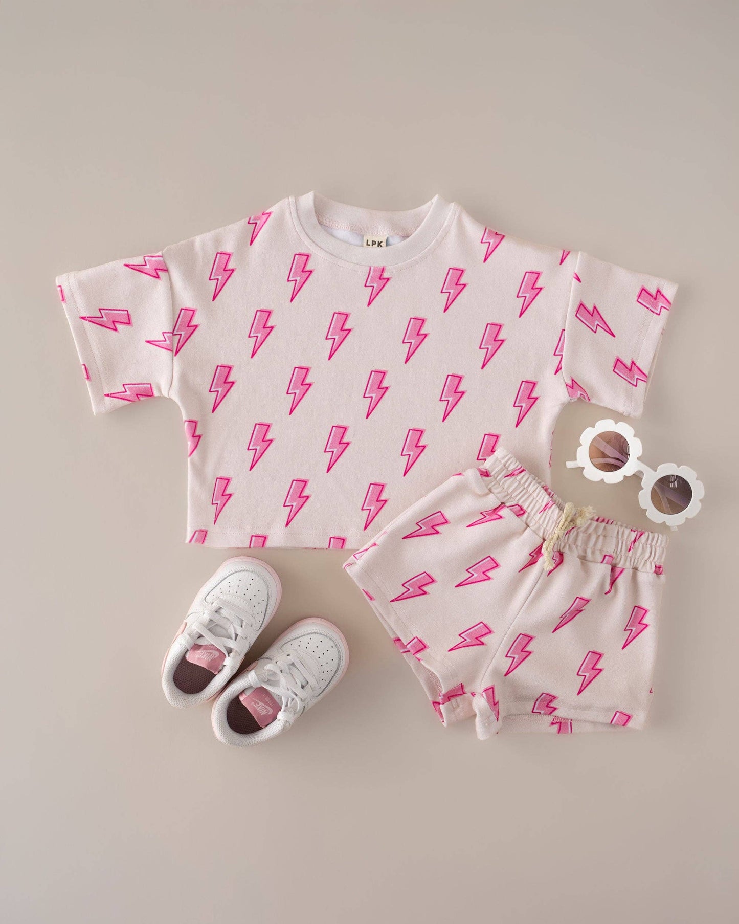 Pink Bolts Shorts Set