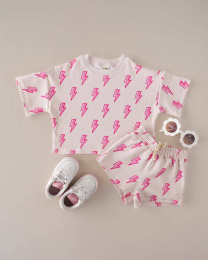 Pink Bolts Shorts Set