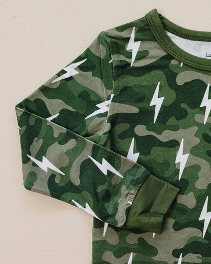 Green Camo Bolts Bamboo Two Piece Set
