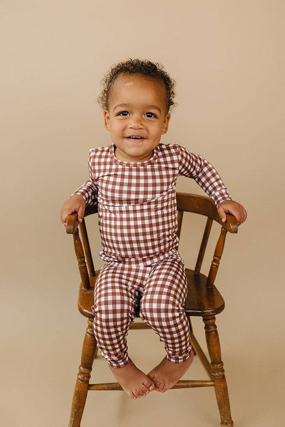 Chocolate Gingham Bamboo Two Piece Set