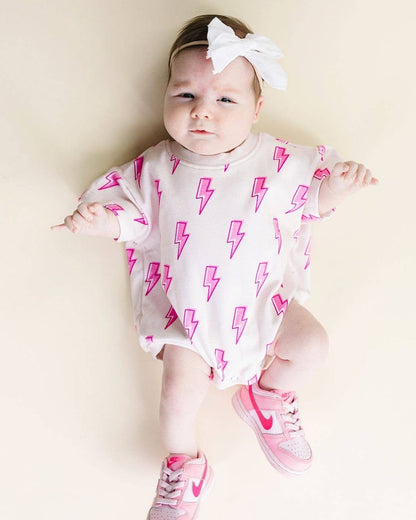 Short Sleeve Bubble Romper | Pink Bolts