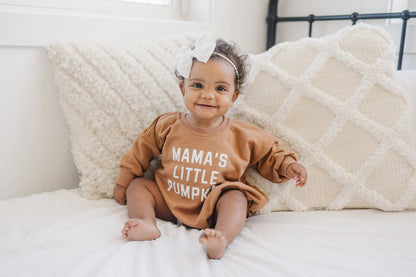 Mama's Little Pumpkin Fall Baby Sweatshirt Romper Bubble: Burnt Orange