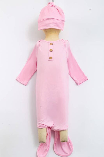 Pale Pink Bamboo Baby Gown & Hat