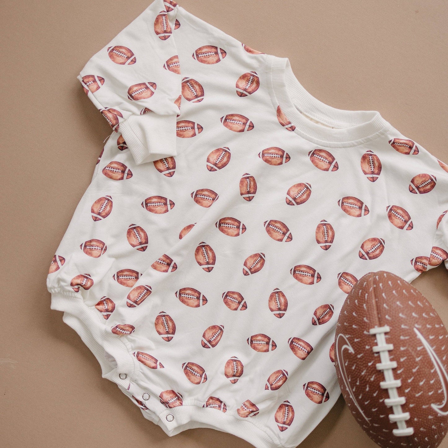 Football Print Bamboo Bubble Romper Fall Outfit