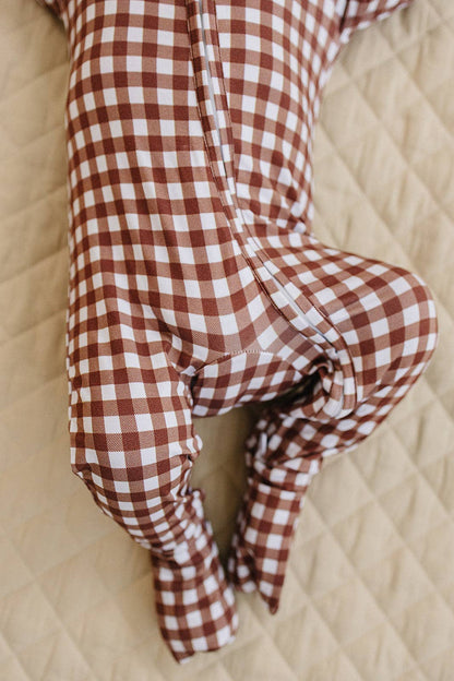 Chocolate Gingham Bamboo Zip Romper