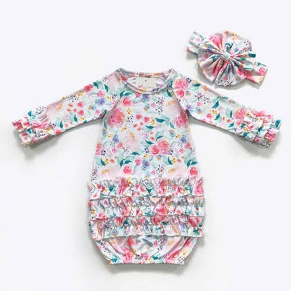 Faint Floret Baby Gown & Bow