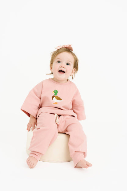 Pink Duck Embroidered Slouchy Set