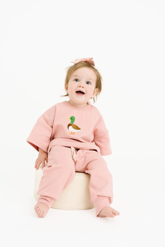 Pink Duck Embroidered Slouchy Set