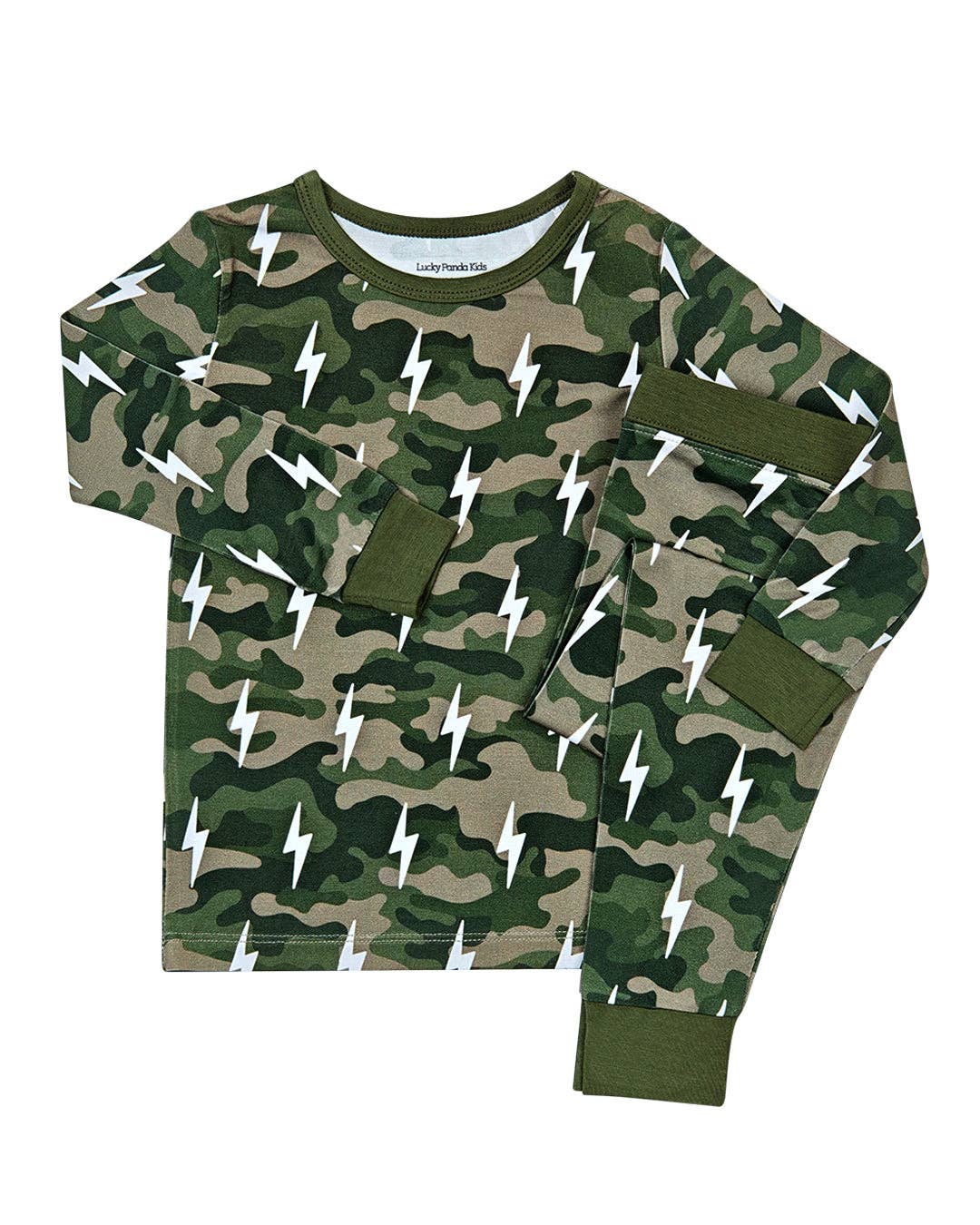 Green Camo Bolts Bamboo Two Piece Set