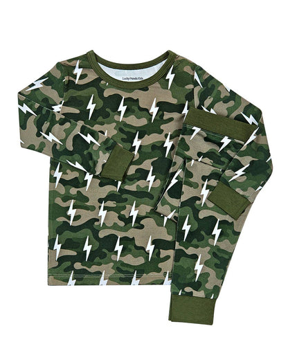Green Camo Bolts Bamboo Two Piece Set