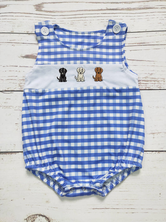Checkered Dog Appliqué Romper