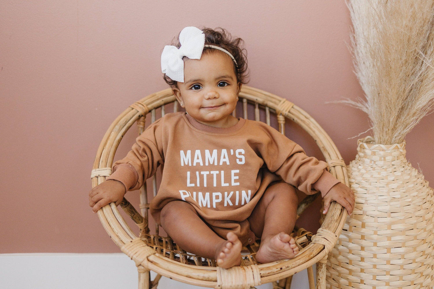 Mama's Little Pumpkin Fall Baby Sweatshirt Romper Bubble: Burnt Orange