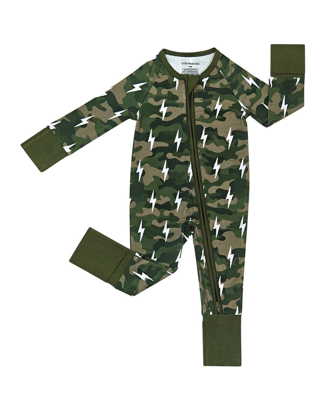 Green Camo Bolts Bamboo Zip Romper