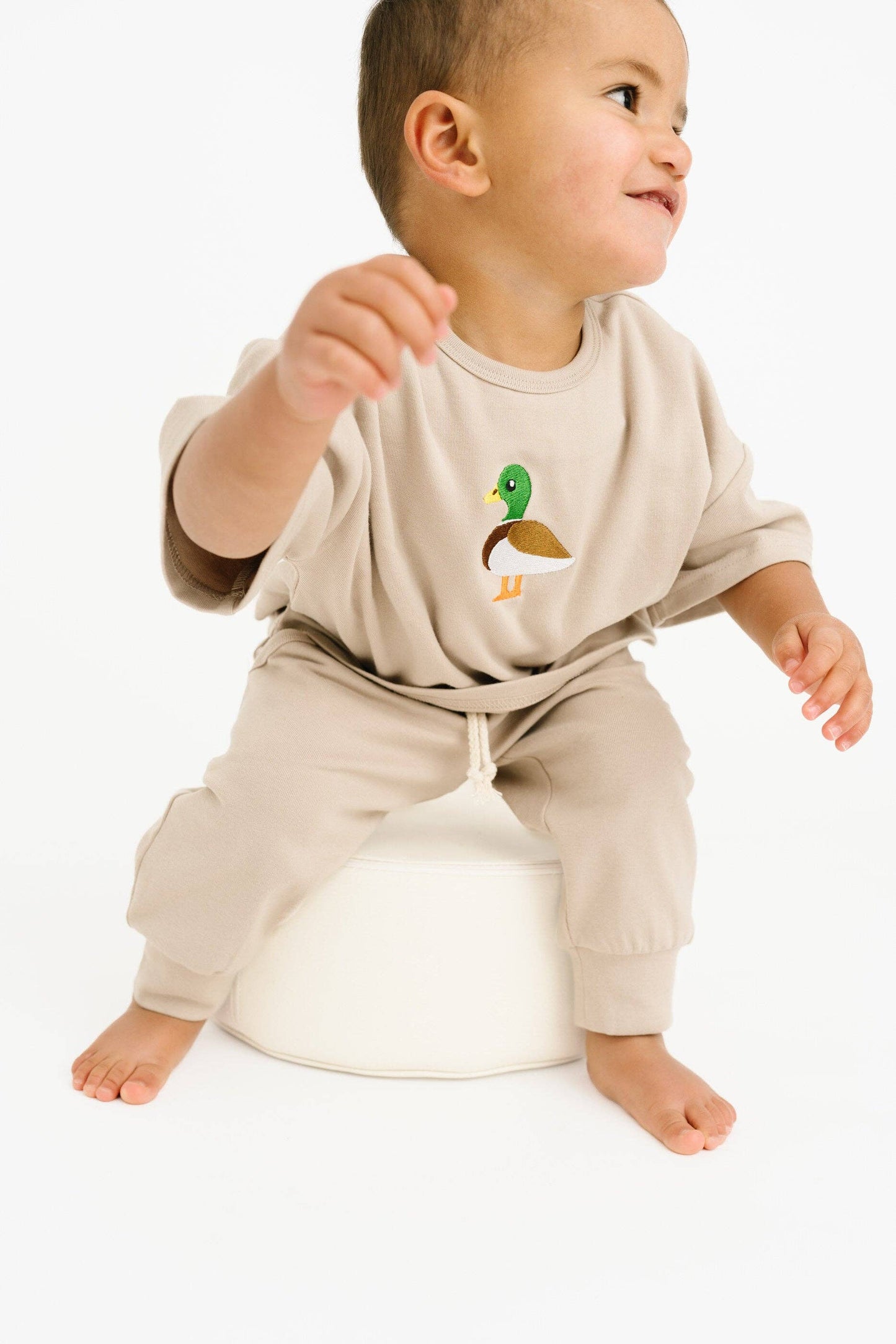 Beige Duck Embroidered Slouchy Set