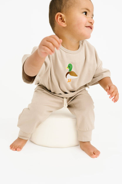 Beige Duck Embroidered Slouchy Set