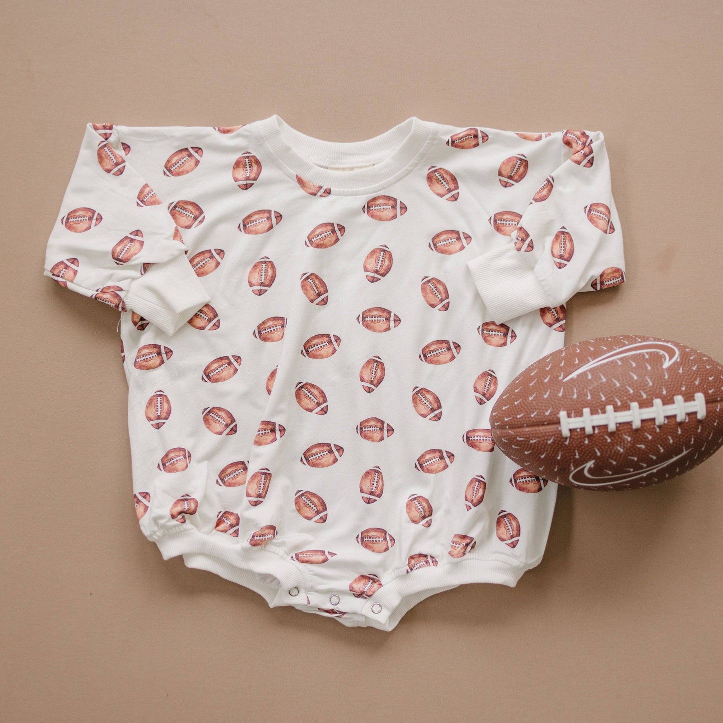 Football Print Bamboo Bubble Romper Fall Outfit