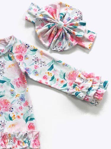 Faint Floret Baby Gown & Bow