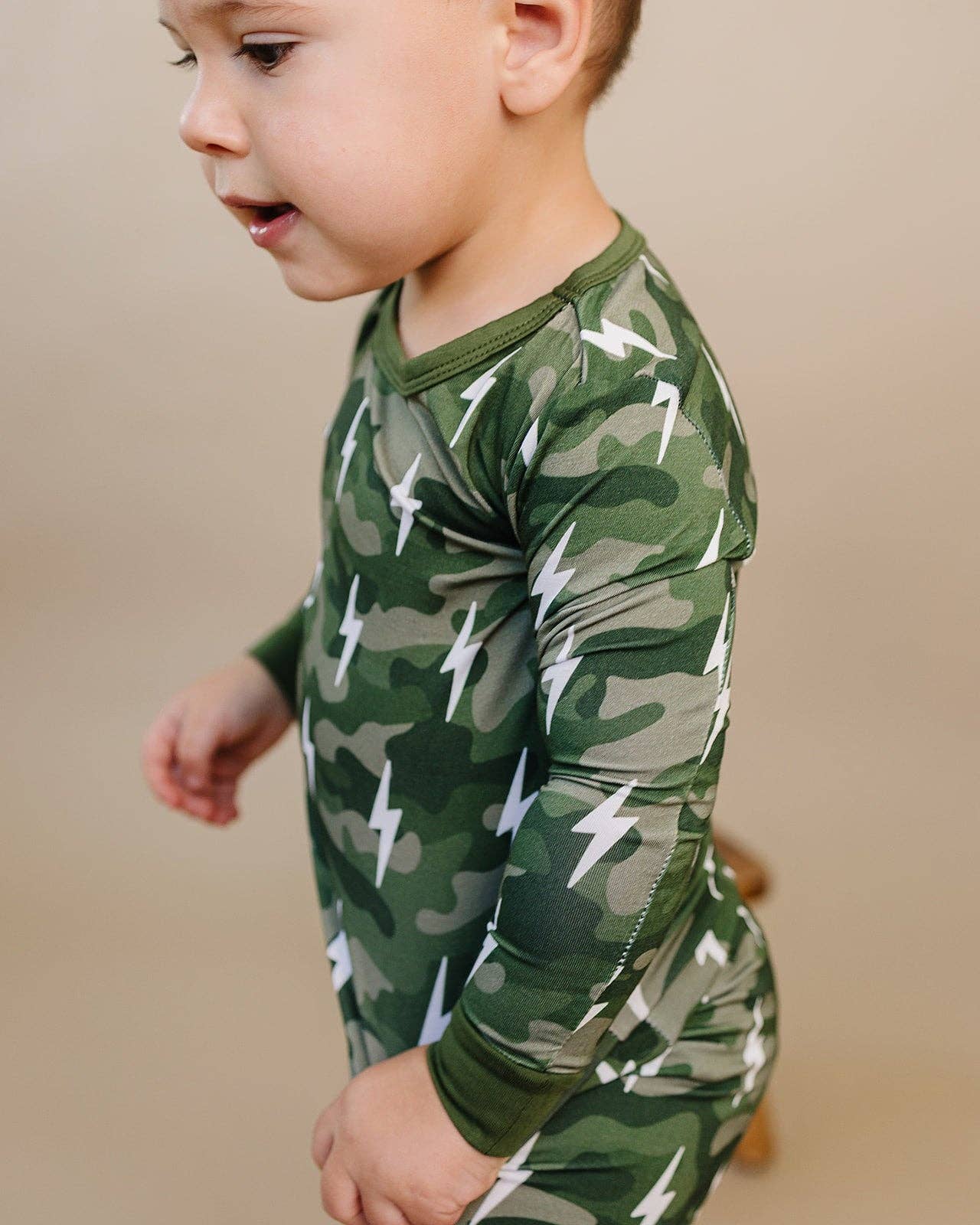 Green Camo Bolts Bamboo Two Piece Set
