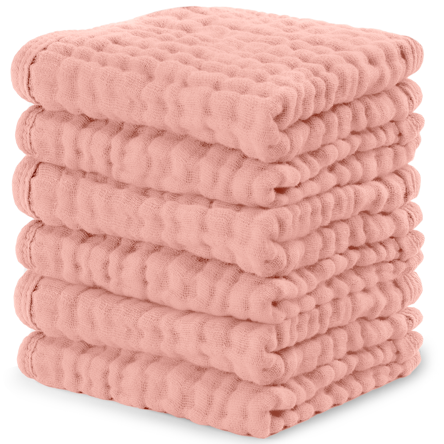 Bold Blush Muslin Baby Washcloths, Soft 10"x10" Cotton by Comfy Cubs / 6-Pack 10”X10”