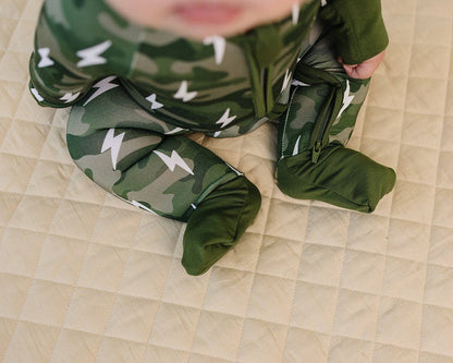 Green Camo Bolts Bamboo Zip Romper
