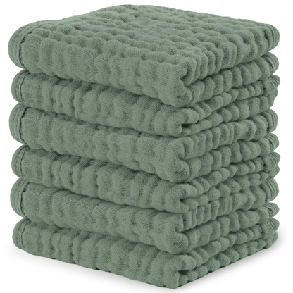 Fern Muslin Baby Washcloths, Soft 10"x10" Cotton by Comfy Cubs / 6-Pack 10”X10”