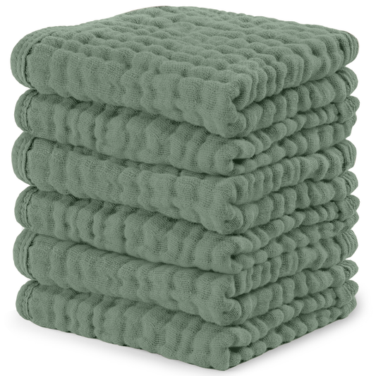 Fern Muslin Baby Washcloths, Soft 10"x10" Cotton by Comfy Cubs / 6-Pack 10”X10”
