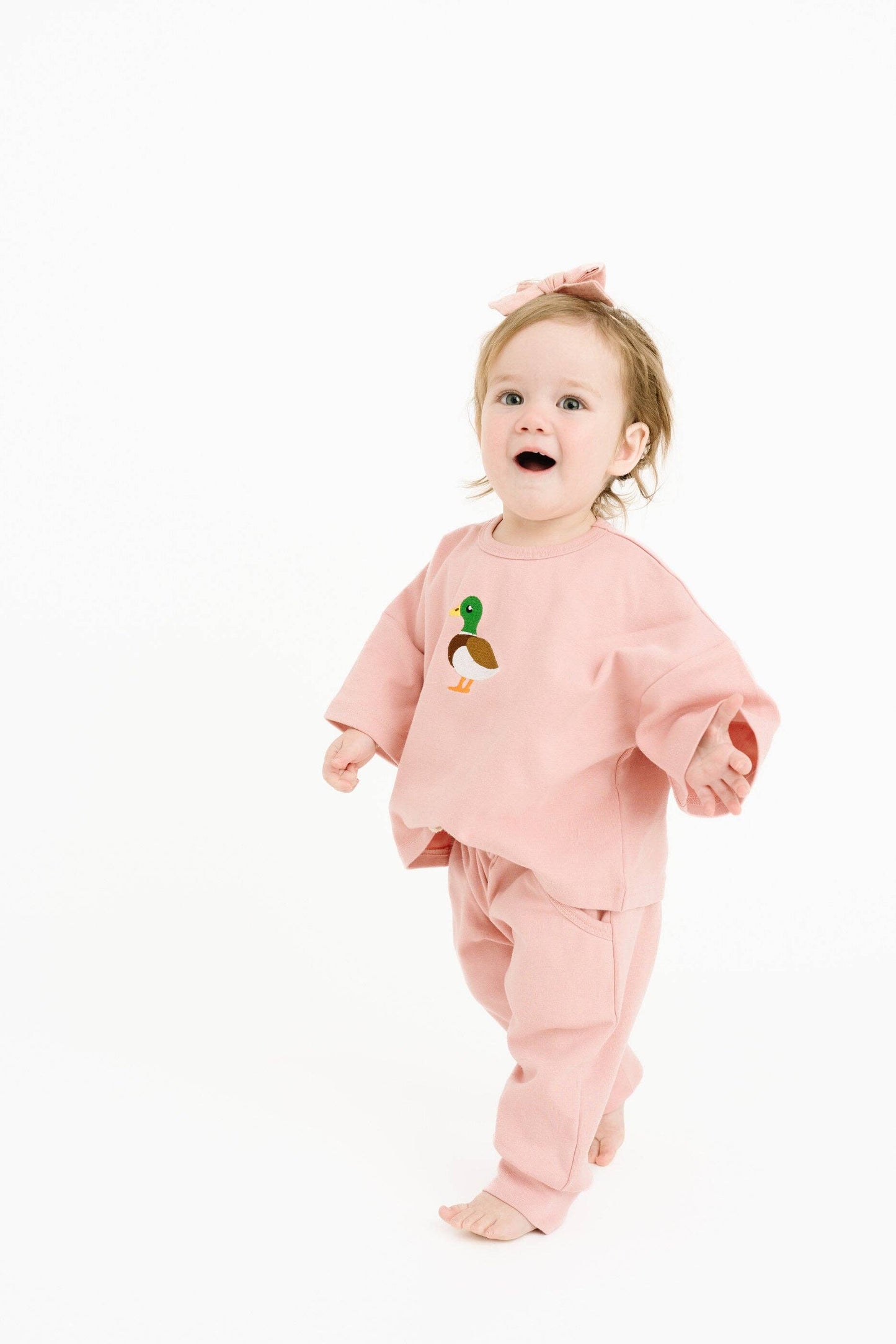 Pink Duck Embroidered Slouchy Set