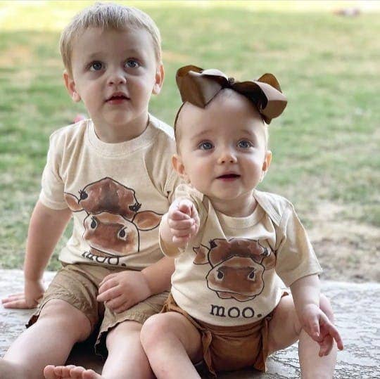 "MOO" Cow Country Western Farm Baby Summer Clothing