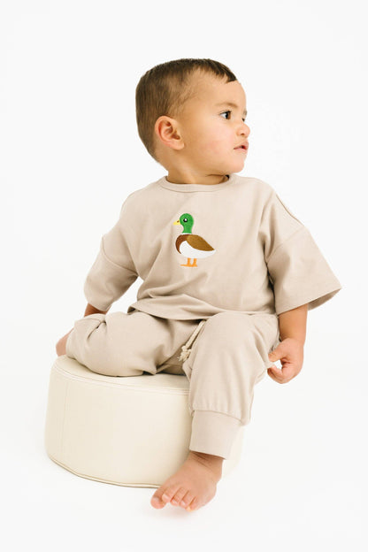 Beige Duck Embroidered Slouchy Set