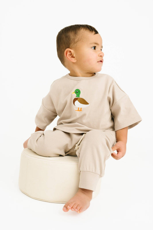 Beige Duck Embroidered Slouchy Set