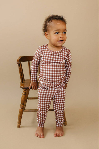Chocolate Gingham Bamboo Two Piece Set