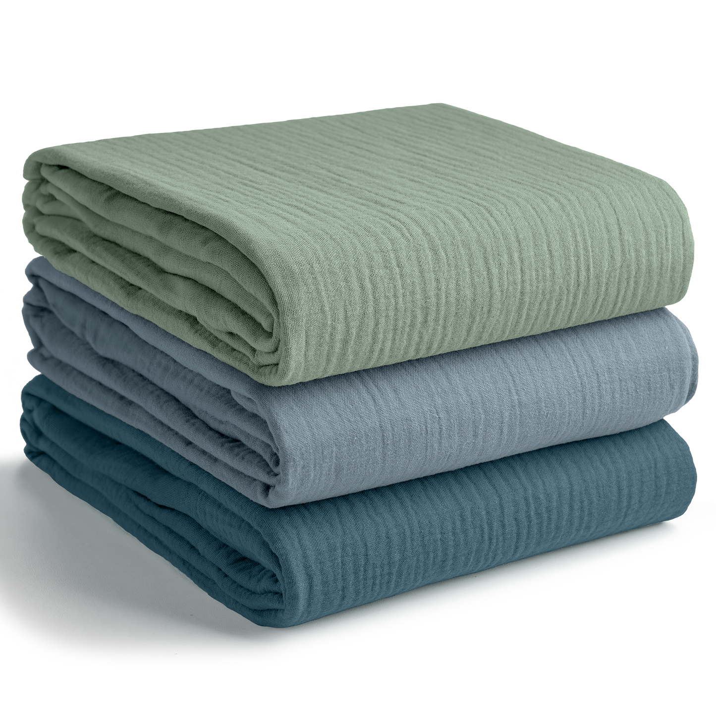 Muslin Swaddle Blankets Pack of 3 by Comfy Cubs: Neptune - Pacific Blue - Fern