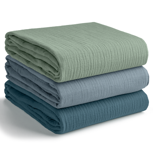 Muslin Swaddle Blankets Pack of 3 by Comfy Cubs: Neptune - Pacific Blue - Fern